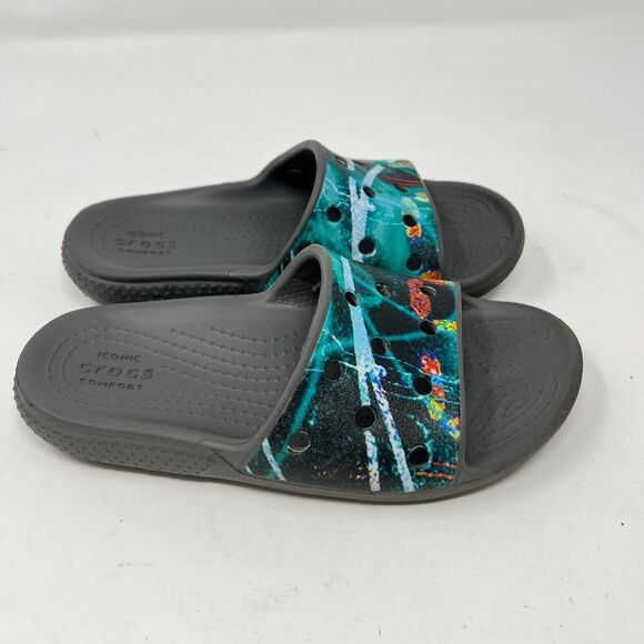 Crocs Iconic Comfort Classic Slide Sandals Black Kids Size C 12 - Picture 1 of 7